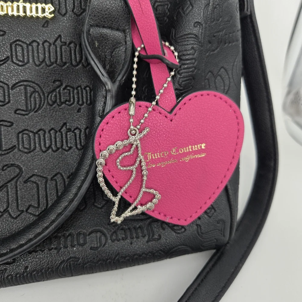 Juicy‎ Couture Speedy Satchel Crossbody Black Embossed bag Pink Heart